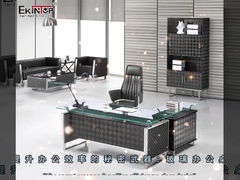Modern Glass Desk With Steel Legs For Office Building Optional Color
