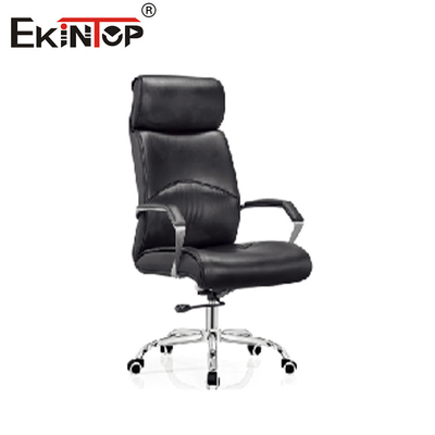 High-back Black Leather Office Chair with Swivel Metal Legs in Business Style