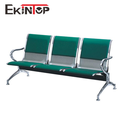 Green Airport Waiting Area Chairs , Steel 3 Seater Chair With Synthetic Leather