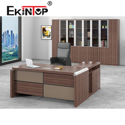 L Shaped Wooden Office Table 3mm PVC Edges For Boss CEO Manager Executive