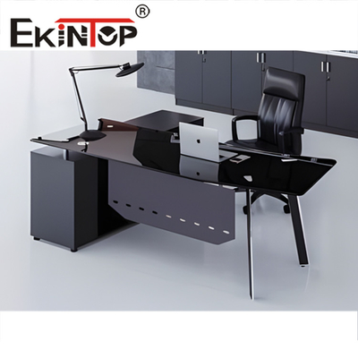 White Black Modern Glass Desk Office Transparent Tempered Glass Table