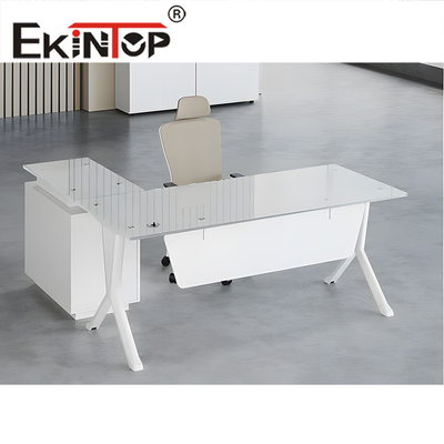 Ekintop L Shaped Office Computer Desk Modern Executive Glass Desk