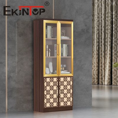 Steel Plate Glass Door Storage Cabinets Wooden Office Book Cabinet