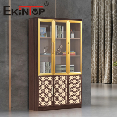 Steel Plate Glass Door Storage Cabinets Wooden Office Book Cabinet