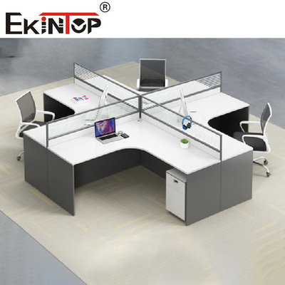 White Gray L Shaped Office Workstation Staff Desk Contemporary