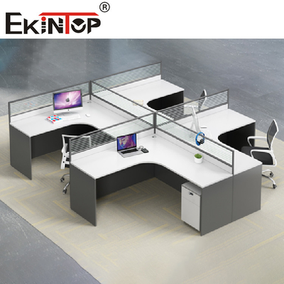 White Gray L Shaped Office Workstation Staff Desk Contemporary
