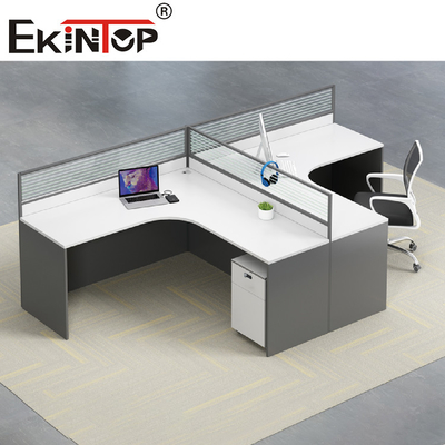 White Gray L Shaped Office Workstation Staff Desk Contemporary