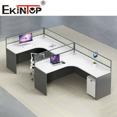White Gray L Shaped Office Workstation Staff Desk Contemporary