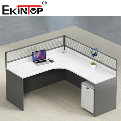 White Gray L Shaped Office Workstation Staff Desk Contemporary