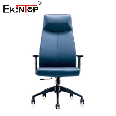 Blue Executive Leather Chair With Stainless Steel Assembly For Office