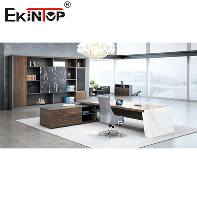 Extendable L Shaped Modern Executive Desk Office Furniture Gray Brown