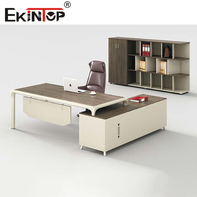 Extendable L Shaped Modern Executive Desk Office Furniture Gray Brown