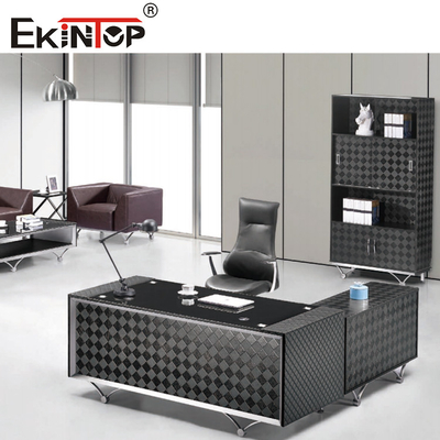 Clear Black Modern  L Shaped Office Glass Desk Home Desk Furniture
