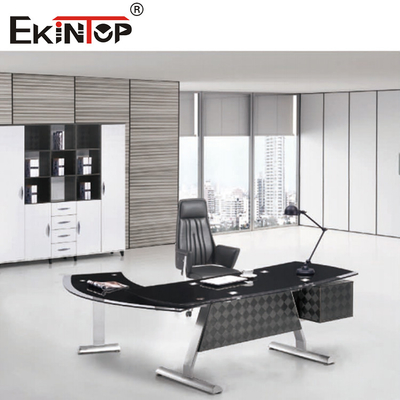 Sleek White Black Glass Desk Modern CEO Executive Office Furniture