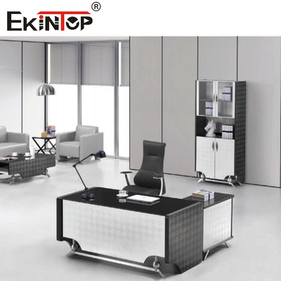 Sleek White Black Glass Desk Modern CEO Executive Office Furniture