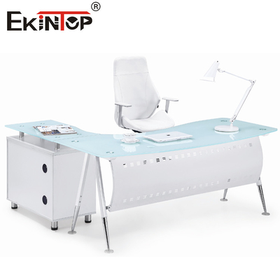 Blue White Modern L Shape Glass Tables For Home Office Furniture