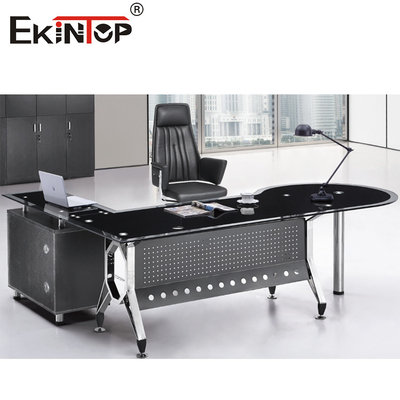 4 Legs Metal Feet Glass Corner Desk Assembly Required With Cabinet