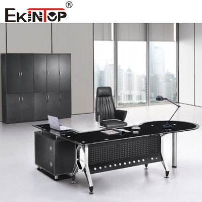 4 Legs Metal Feet Glass Corner Desk Assembly Required With Cabinet