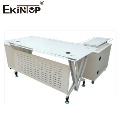 8mm Desktop Thickness Modern Glass Desk With Steel Legs For Office Building