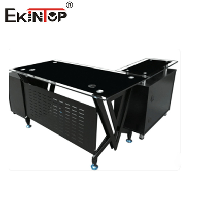 8mm Desktop Thickness Modern Glass Desk With Steel Legs For Office Building