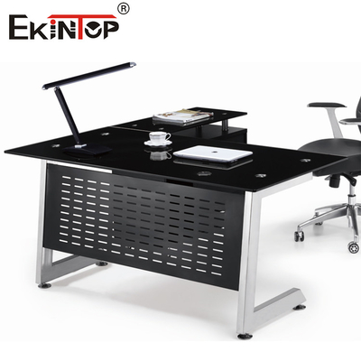 Metal Legs L Shaped Glass Desk Modern Manager Table