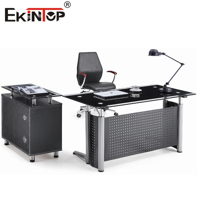 Office Furniture Glass Computer Desk With Drawer L Shaped