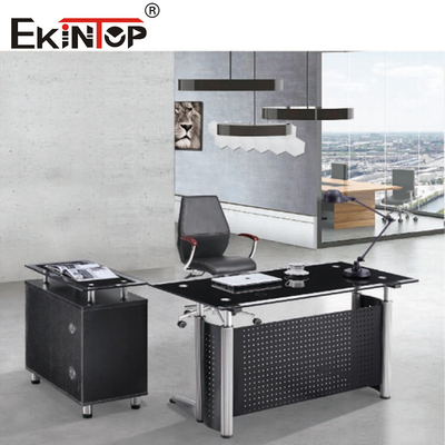 Office Furniture Glass Computer Desk With Drawer L Shaped