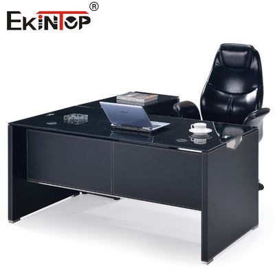 Modern Black Glass Computer Desk With Metal Legs Drawer Customized Size