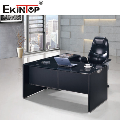 Modern Black Glass Computer Desk With Metal Legs Drawer Customized Size