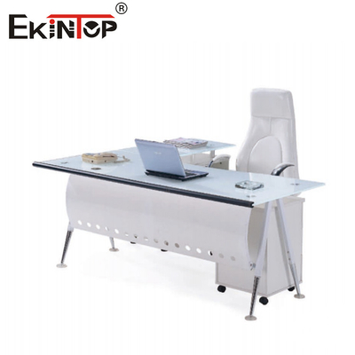 Transparent Blue Glass Desk For Office Building With Metal Legs