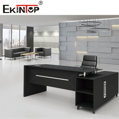 Waterproof Modern Rectangle Glass Desk Black Tempered Glass Office Desk