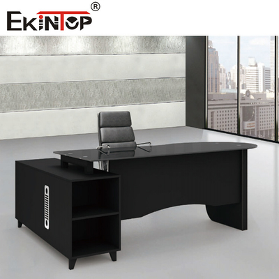 Waterproof Modern Rectangle Glass Desk Black Tempered Glass Office Desk