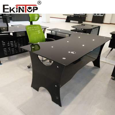 Waterproof Modern Rectangle Glass Desk Black Tempered Glass Office Desk
