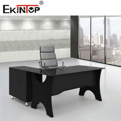 Waterproof Modern Rectangle Glass Desk Black Tempered Glass Office Desk