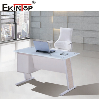 White Blue Glass Office Table With Drawer Executive Home Office Desk