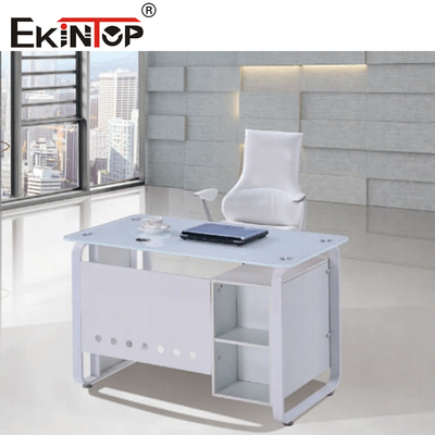 White Blue Glass Office Table With Drawer Executive Home Office Desk