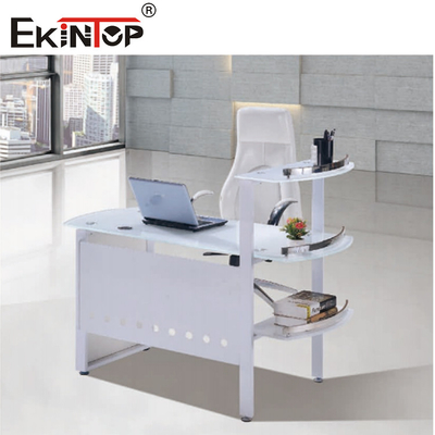 Blue White Glass Office Table With 8mm Desktop Customized