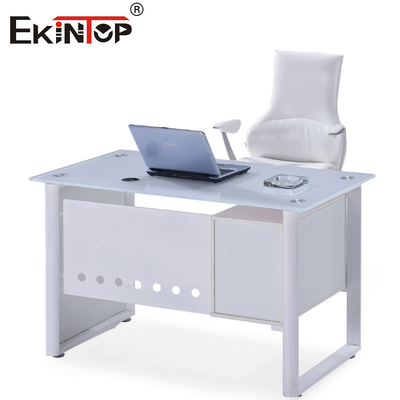 Blue White Glass Office Table With 8mm Desktop Customized