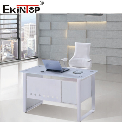 Blue White Glass Office Table With 8mm Desktop Customized