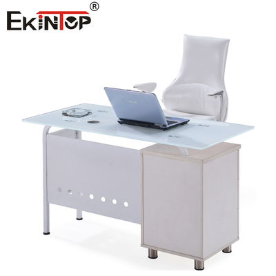 Modern Glass L Shaped Office Desk With Silver Legs