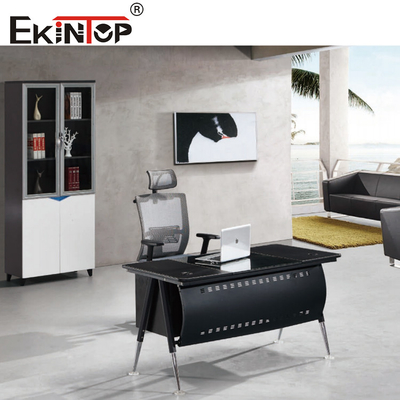 Black Brown Glass Top On Wood Table With Metal Legs Home Office Furniture