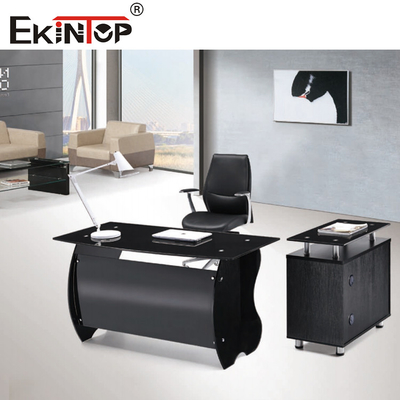 Black Brown Glass Top On Wood Table With Metal Legs Home Office Furniture