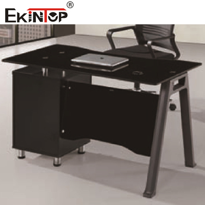 Commercial Black Glass L Shaped Desk With Drawers Modern Executive Office Furniture