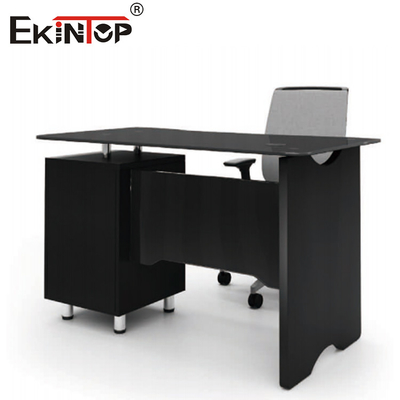 Commercial Black Glass L Shaped Desk With Drawers Modern Executive Office Furniture