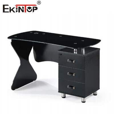 Wood Metal Glass Corner Computer Desk Black Smooth Glossy Finish