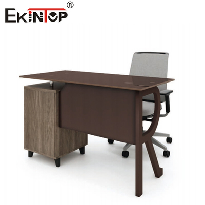 Brown Glass Top Computer Desk With Wood Metal Drawer Custom