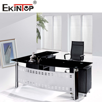 Metal Legs With Cabinet Glass Desk Modern Home Office Computer Desk