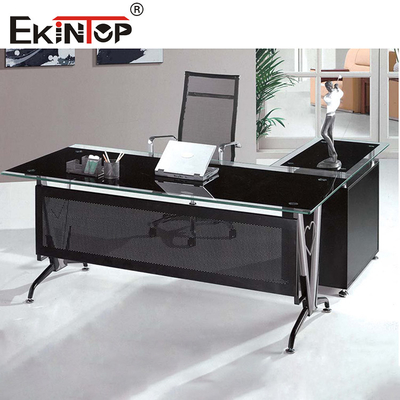 Metal Legs With Cabinet Glass Desk Modern Home Office Computer Desk