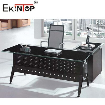 Metal Legs With Cabinet Glass Desk Modern Home Office Computer Desk