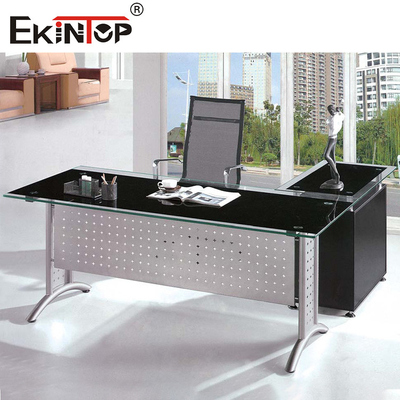 Metal Legs With Cabinet Glass Desk Modern Home Office Computer Desk